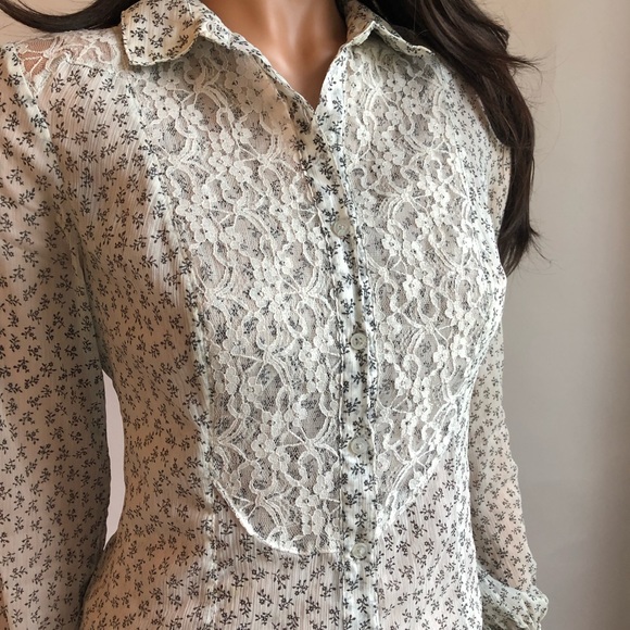 Free People Floral Print Lace Button Down Size S - Picture 5 of 8